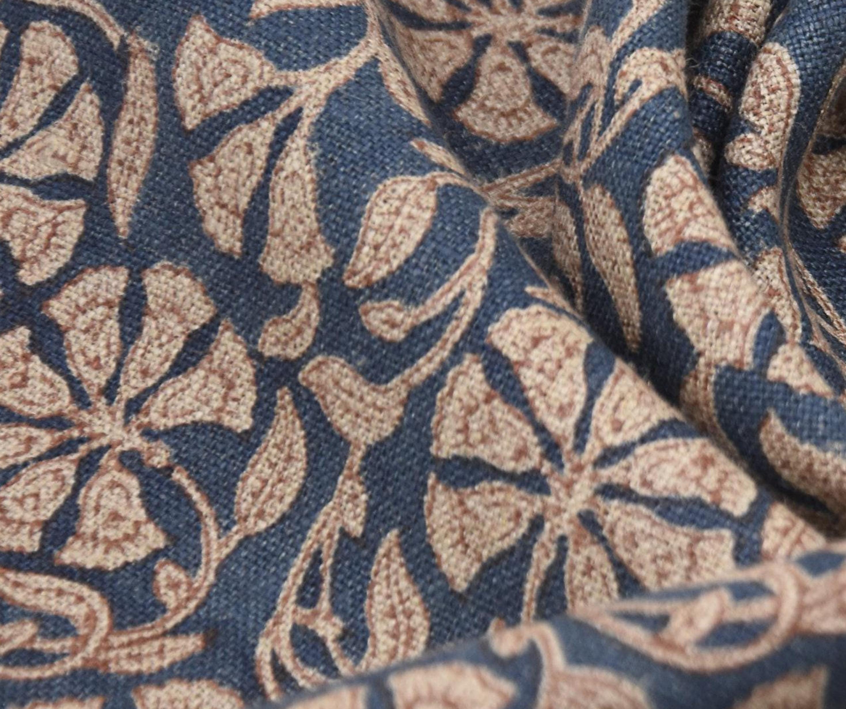 Linen Block Print Fabric 58 Inch Width Heavy Weight Linen Natural Base Color Curtains and Drapes Upholstery Handmade Art Pillow Covers Tablecloths and Runners Lampshades Napkins by Fabritual