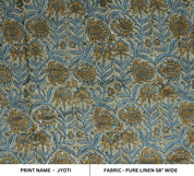 Linen Block Print Fabric 58 Inch Width Medium Weight Linen Natural Base Color Curtains and Drapes Upholstery Handmade Art Pillow Covers Tablecloths and Runners Bedding Tote Bag Lampshades Napkins by Fabritual