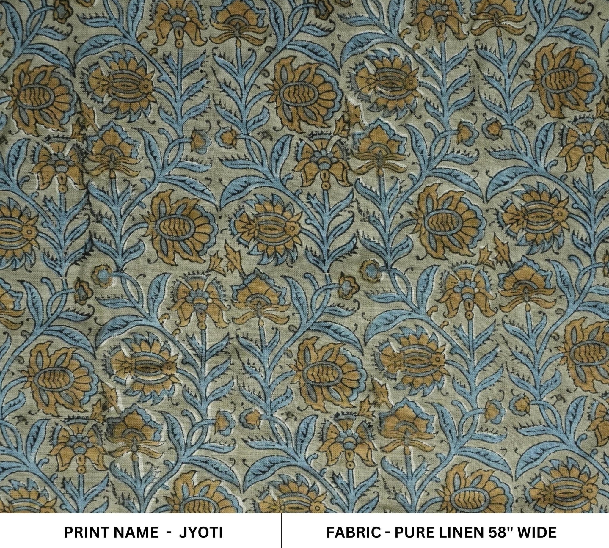 Linen Block Print Fabric 58 Inch Width Medium Weight Linen Natural Base Color Curtains and Drapes Upholstery Handmade Art Pillow Covers Tablecloths and Runners Bedding Tote Bag Lampshades Napkins by Fabritual