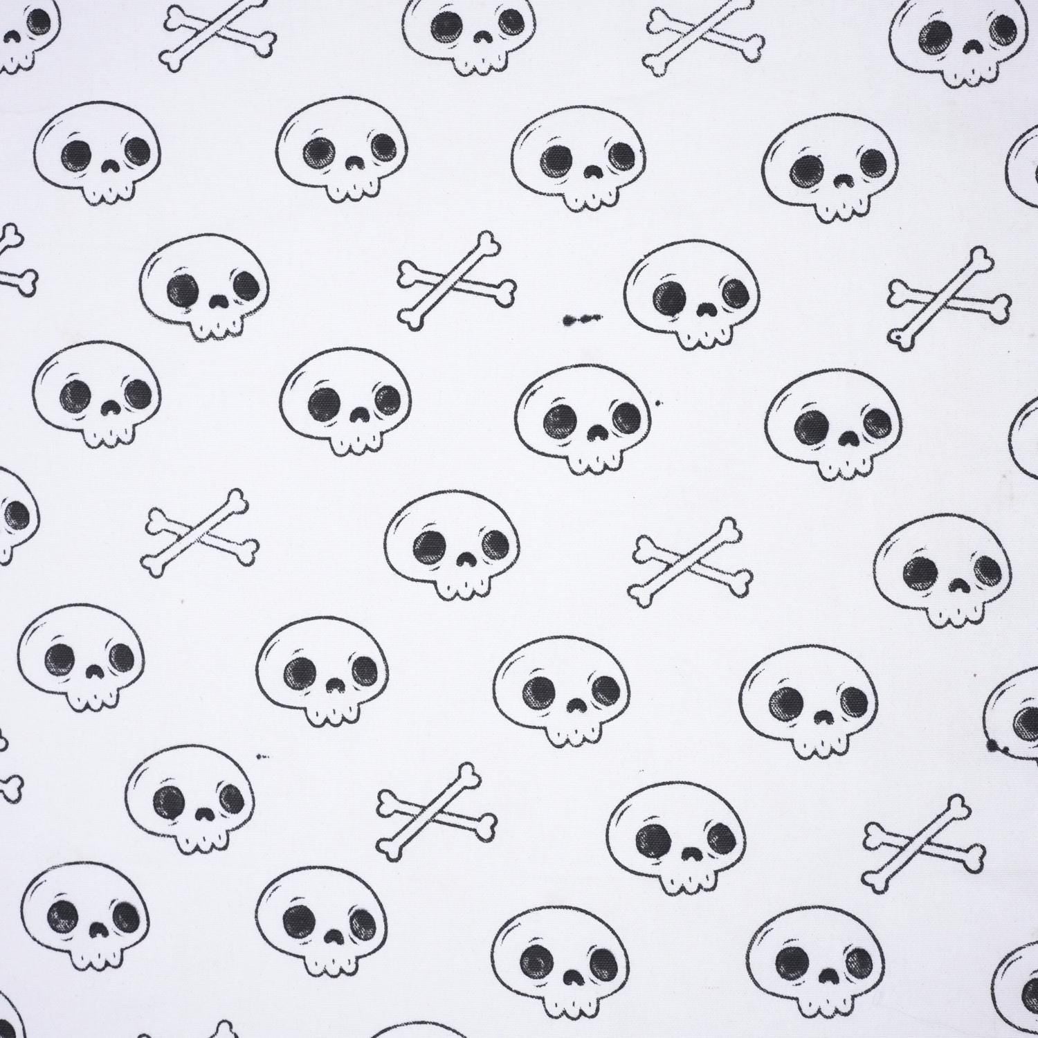 Handmade Black Skeleton Print Table Runner Elegant Fabric on Thick Cotton White for Halloween Decor