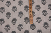 Indian Gray Floral Handmade Artisan Block Printed 100% Pure Linen 58" Wide Fabric for Napkins – Indrajeet