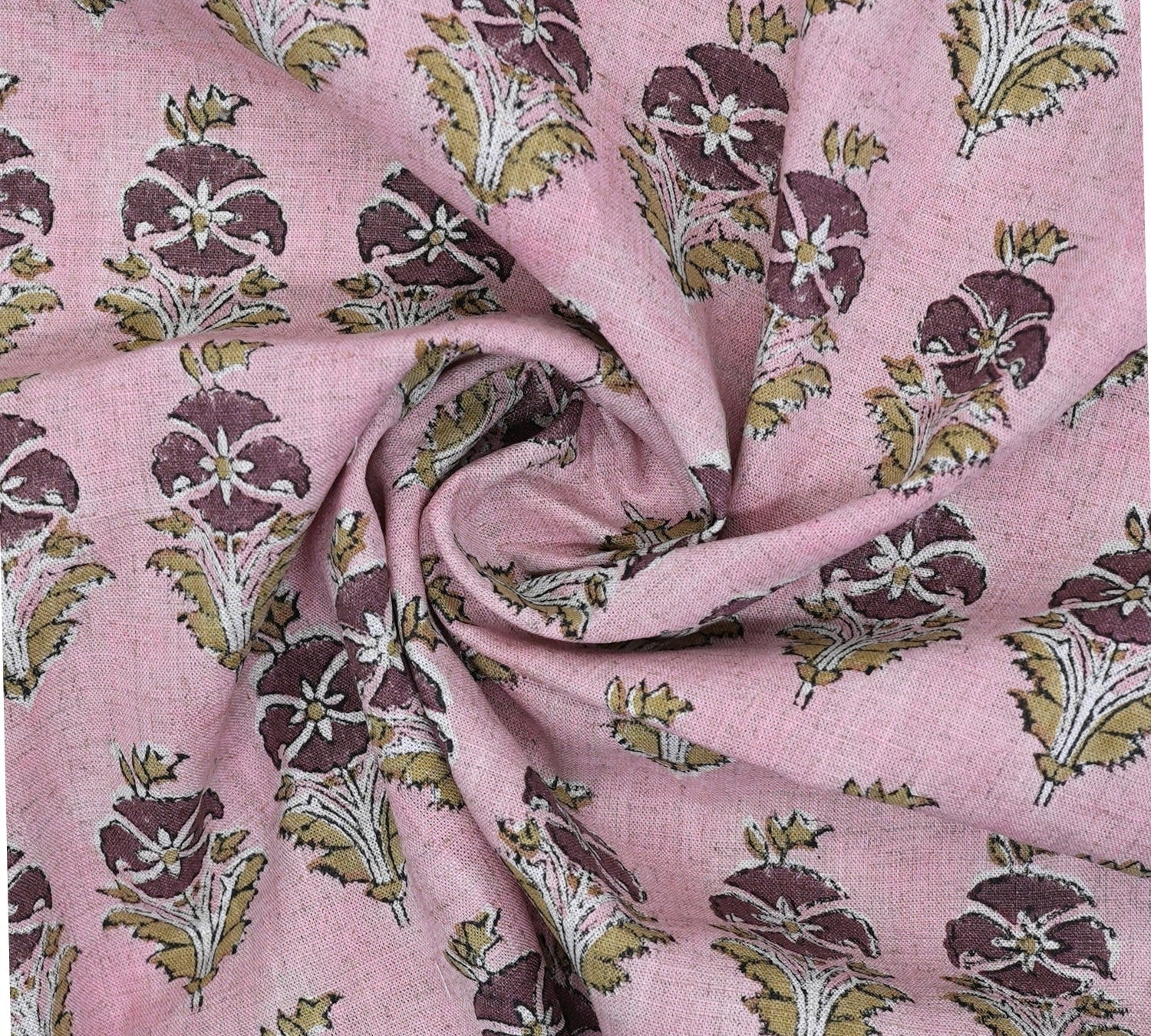 Handcrafted Pink Floral Viscose Linen Fabric Mormukut Design for Decorative Use