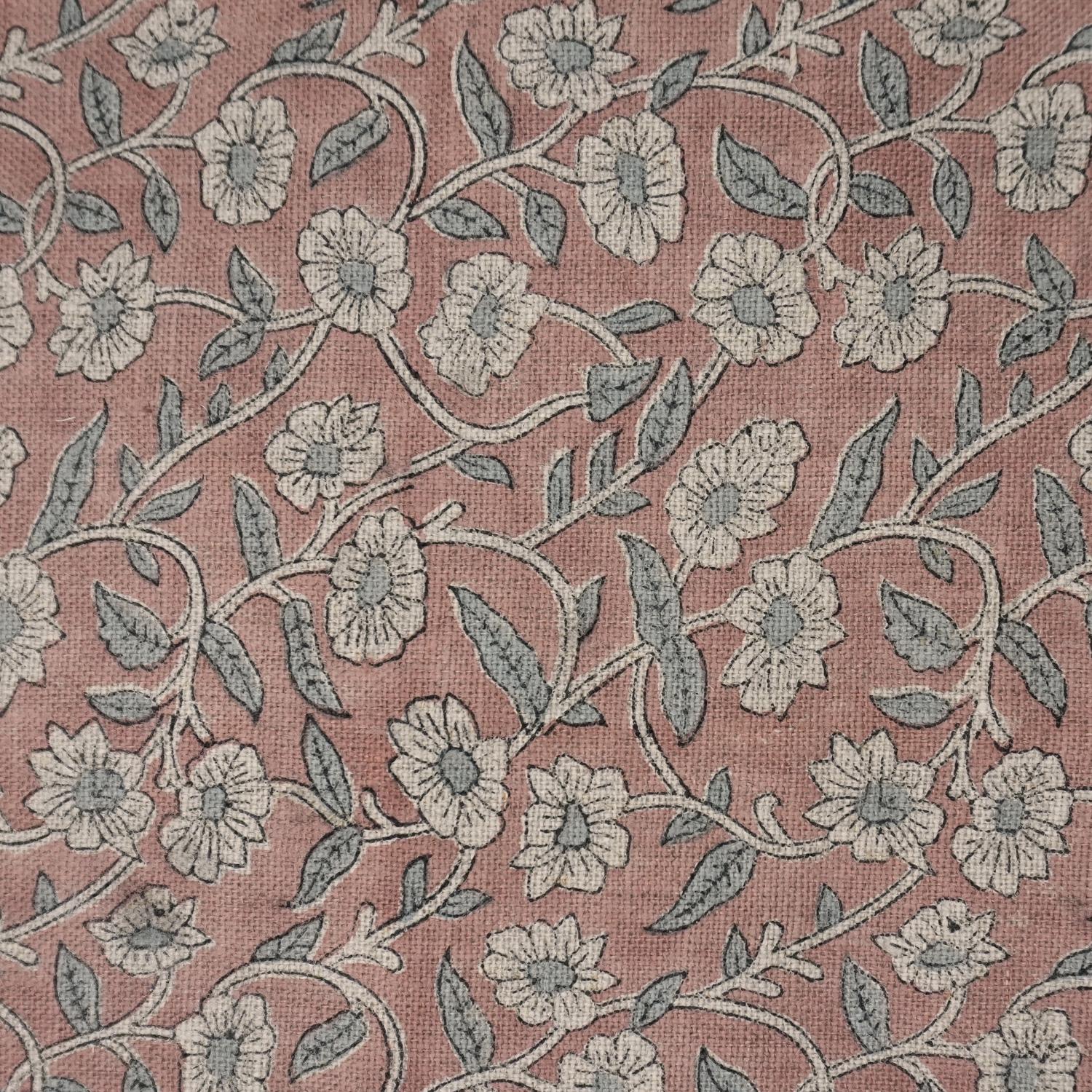 Block Printed Thick Linen 58" Wide Handmade Copper Rose Floral Indian Decorative Fabric for Drapery – HARIDWAR