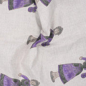 Handmade Art Block Print Decorative Katputli in Purple and Gray on Pure Linen Fabric for Cushion Cover