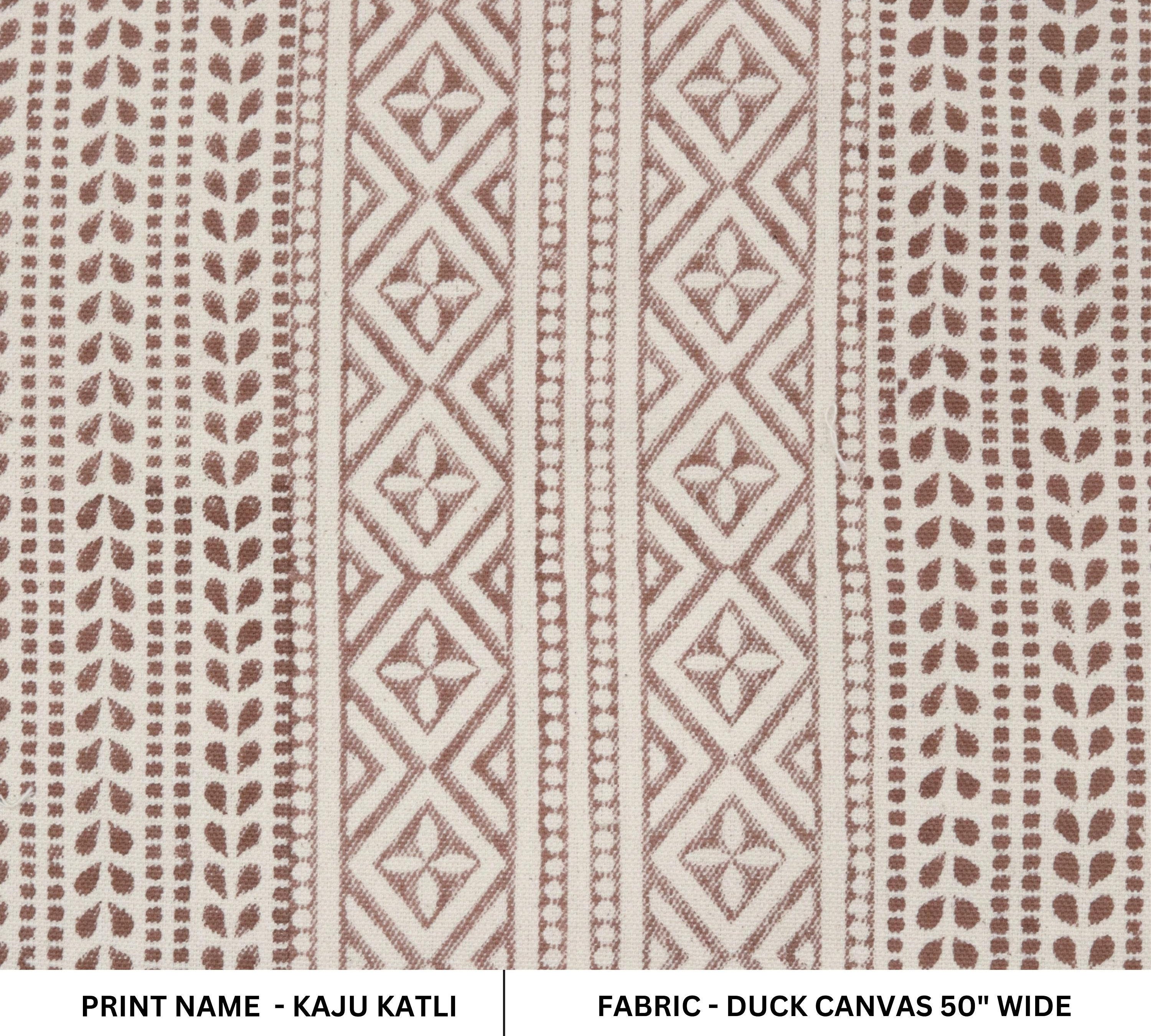 Cotton Block Print Fabric 50 Inch Width Medium Weight Duck Canvas Beige Base With Brown Color Design To Make Curtains and Drapes Pillow Covers Tablecloths and Runners Bedding Tote Bag Lampshades Napkins by Fabritual