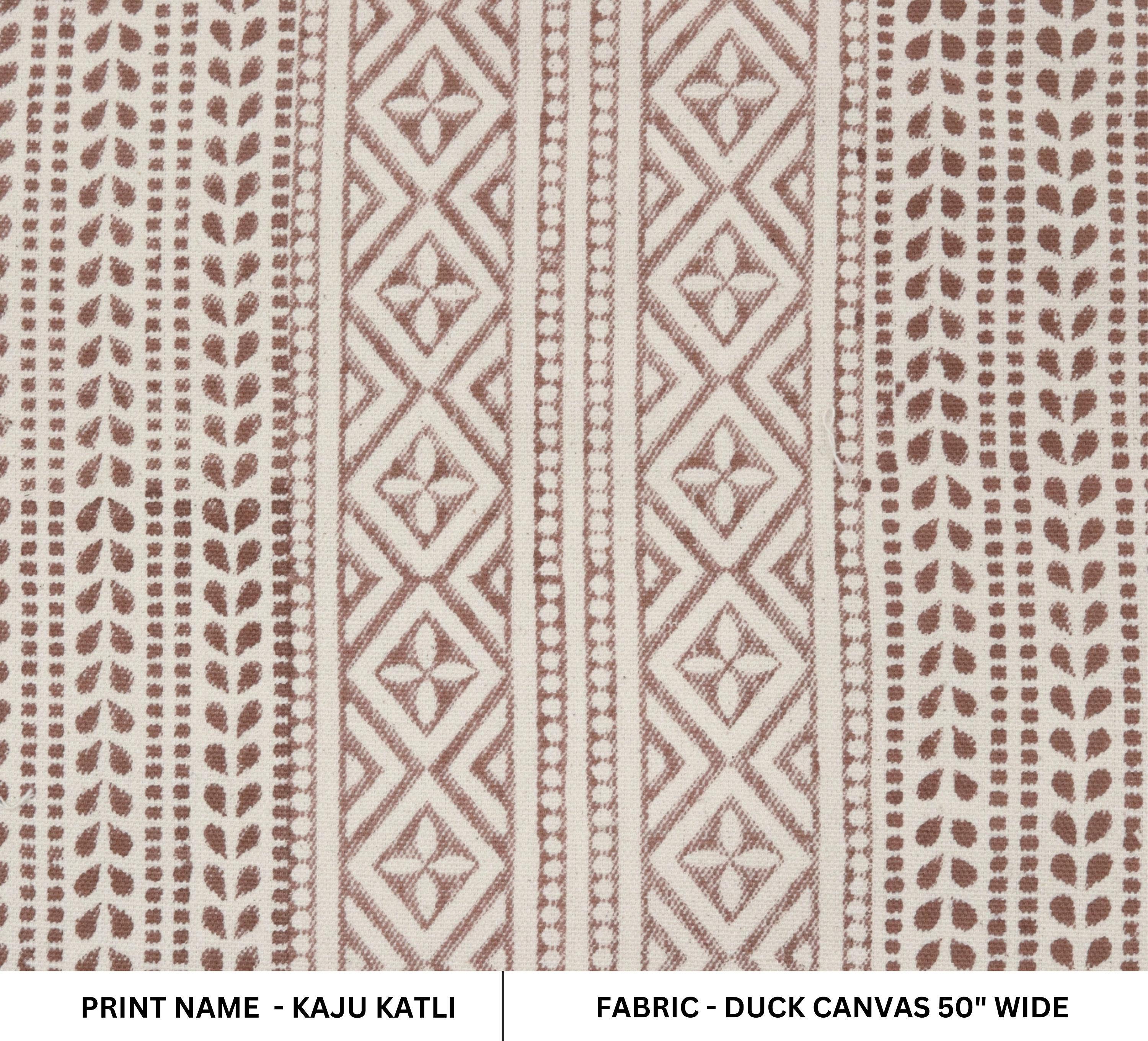 Cotton Block Print Fabric 50 Inch Width Medium Weight Duck Canvas Beige Base With Brown Color Design To Make Curtains and Drapes Pillow Covers Tablecloths and Runners Bedding Tote Bag Lampshades Napkins by Fabritual