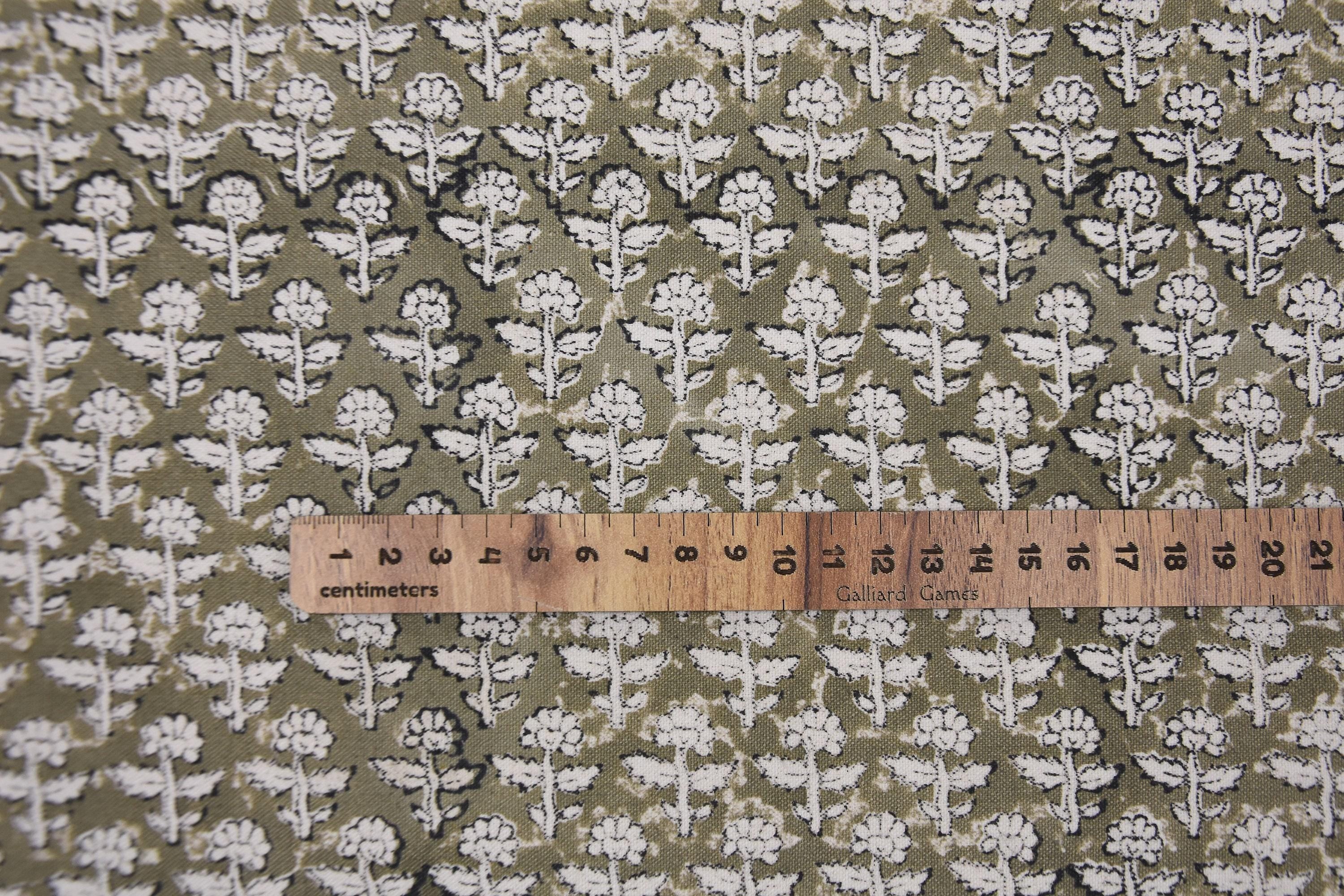 Cotton Block Print Fabric 50 Inch Width Medium Weight Duck Canvas Beige Base Color Curtains and Drapes Pillow Covers Tablecloths and Runners Lampshades Napkins by Fabritual