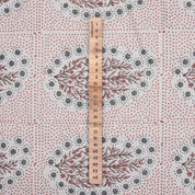 Indian Ancient Block Print Window Curtain Fabric on Natural Linen with Brown and Gray Floral - Vatika Design