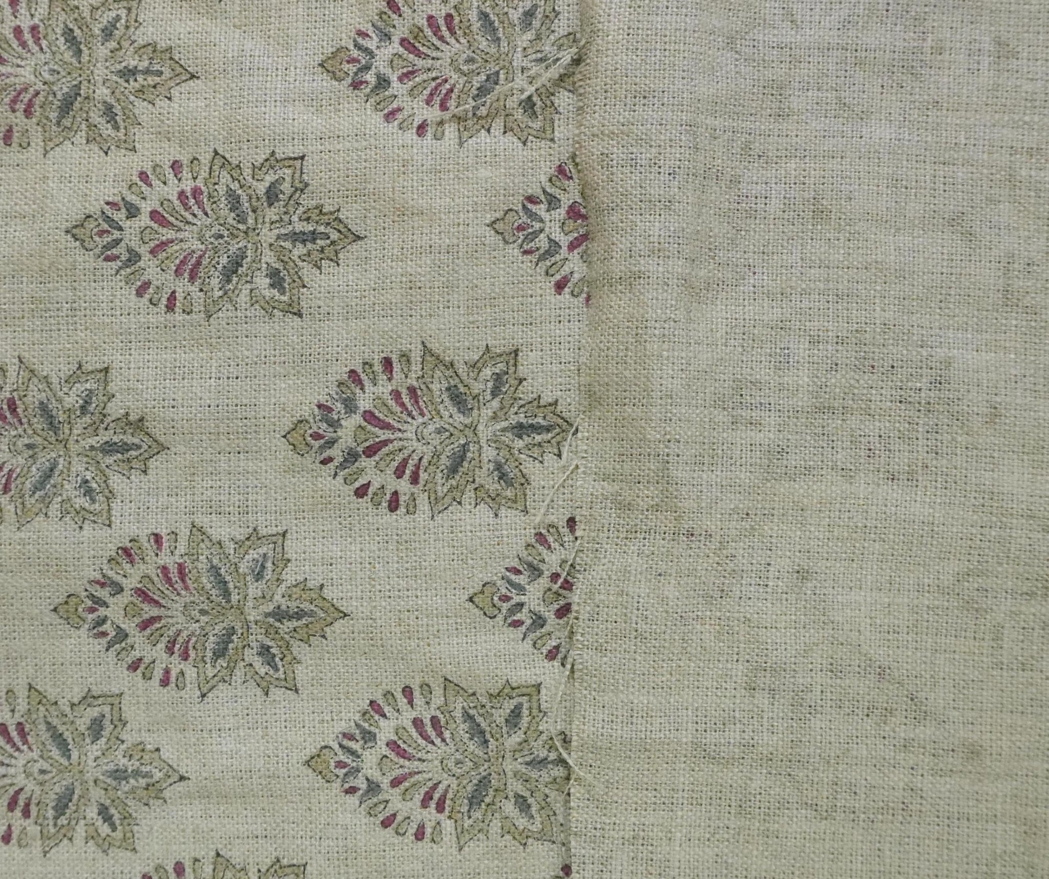 Linen Block Print Fabric 58 Inch Width Heavy Weight Linen Natural Base Color Curtains and Drapes Upholstery Handmade Art Pillow Covers Tablecloths and Runners Bedding Tote Bag Lampshades Napkins