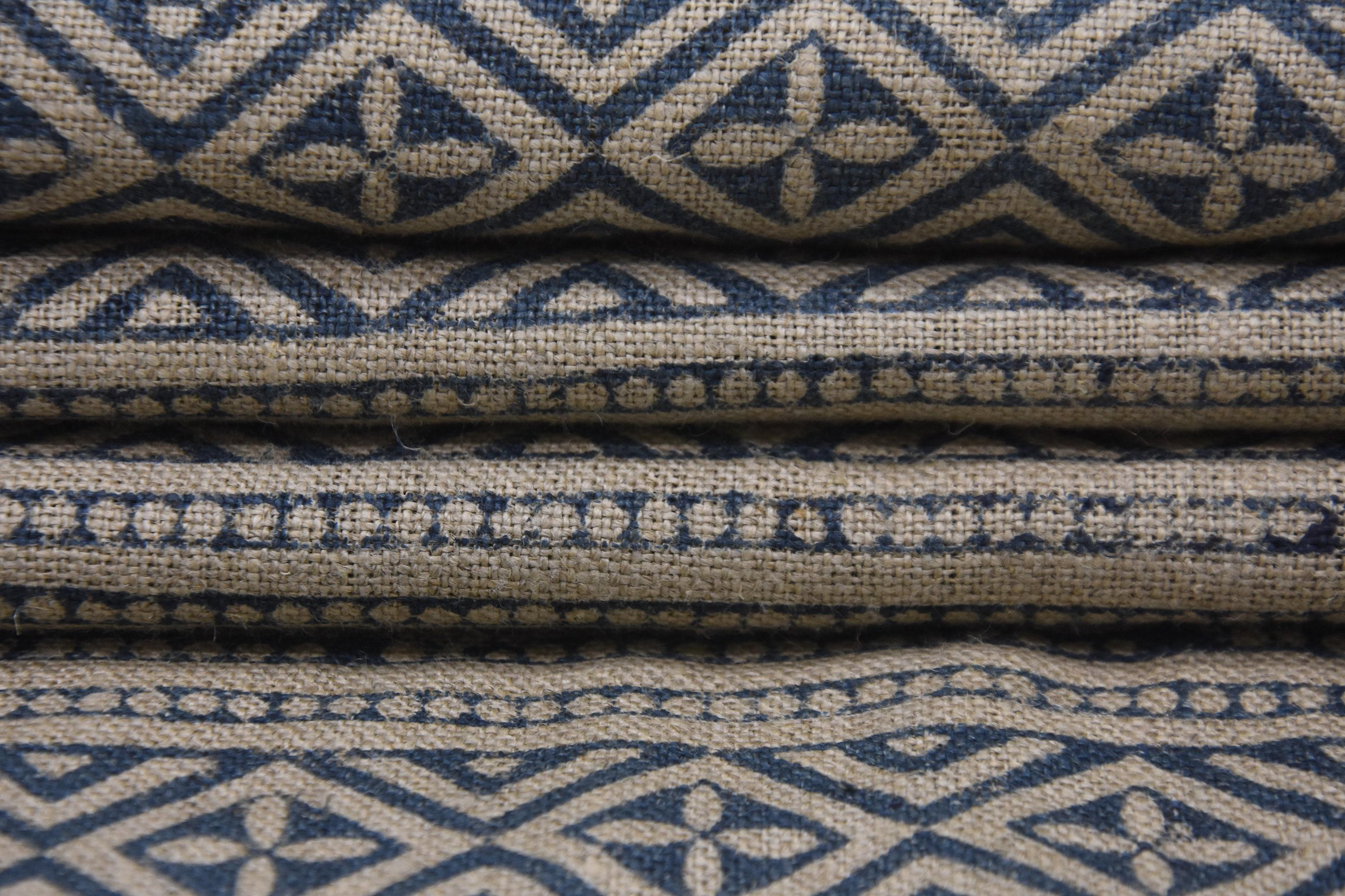 Linen Block Print Fabric 58 Inch Width Heavy Linen Natural Base Color Curtains and Drapes Upholstery Pillow Covers Tablecloths and Runners Bedding Tote Bag by Fabritual