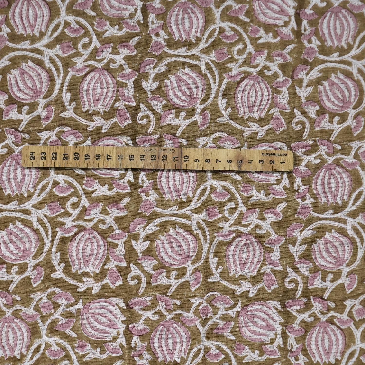 Block Print Fabric 58 Inch Width Light Weight Viscose Linen Natural Base Color and Mini Yellow Floral Print Curtains and Drapes Pillow Covers Bedding Tote Bag Lampshades Napkins by Fabritual