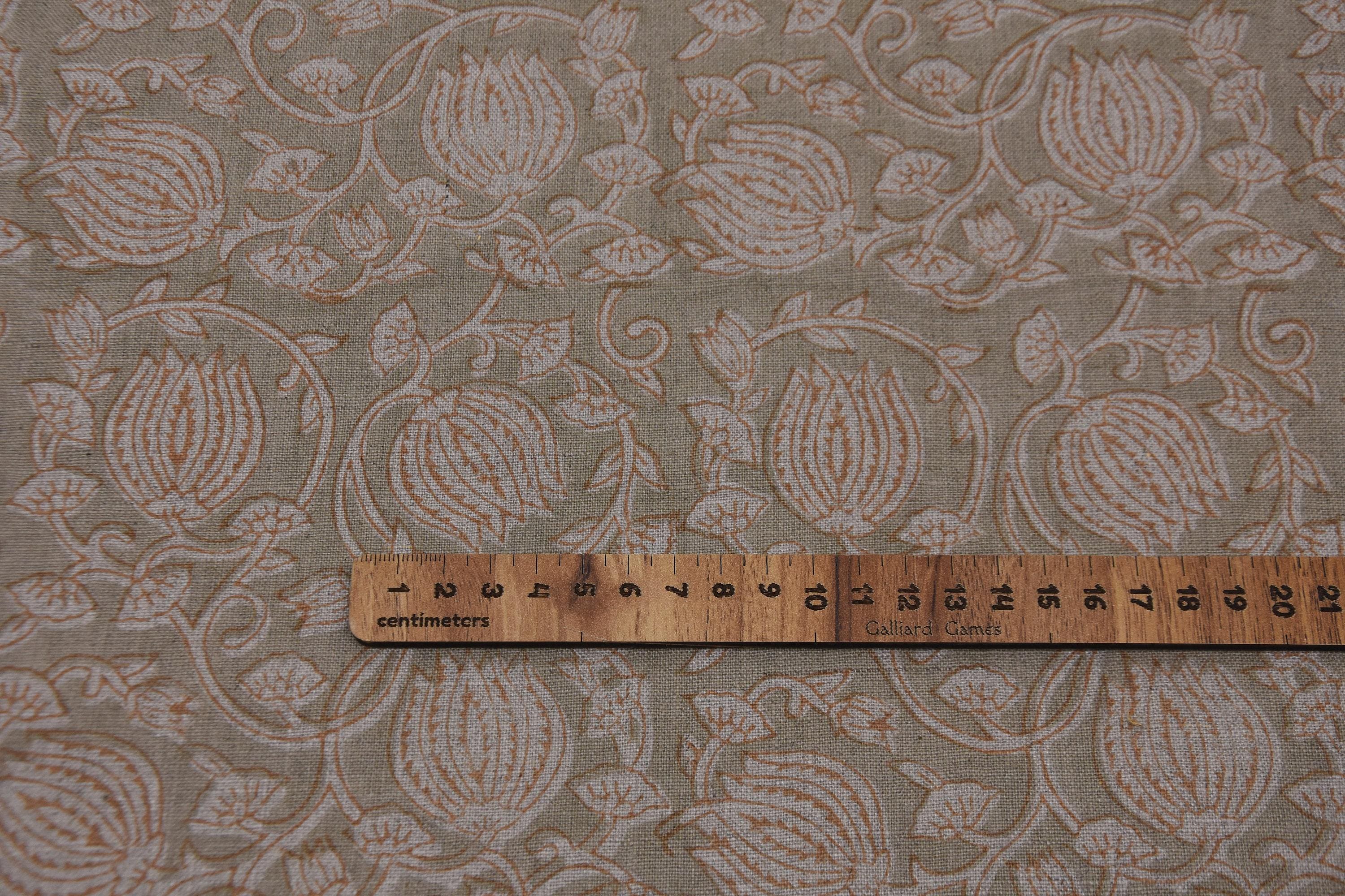 Linen Block Print Fabric 58 Inch Width Heavy Weight Linen Natural Base Color  Upholstery Handmade Art Pillow Covers Tablecloths and Runners Bedding Tote Bag Lampshades by Fabritual