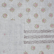 Handmade Pink Floral Viscose Linen Fabric for Cushions & Curtains - Happy Bloom Border 