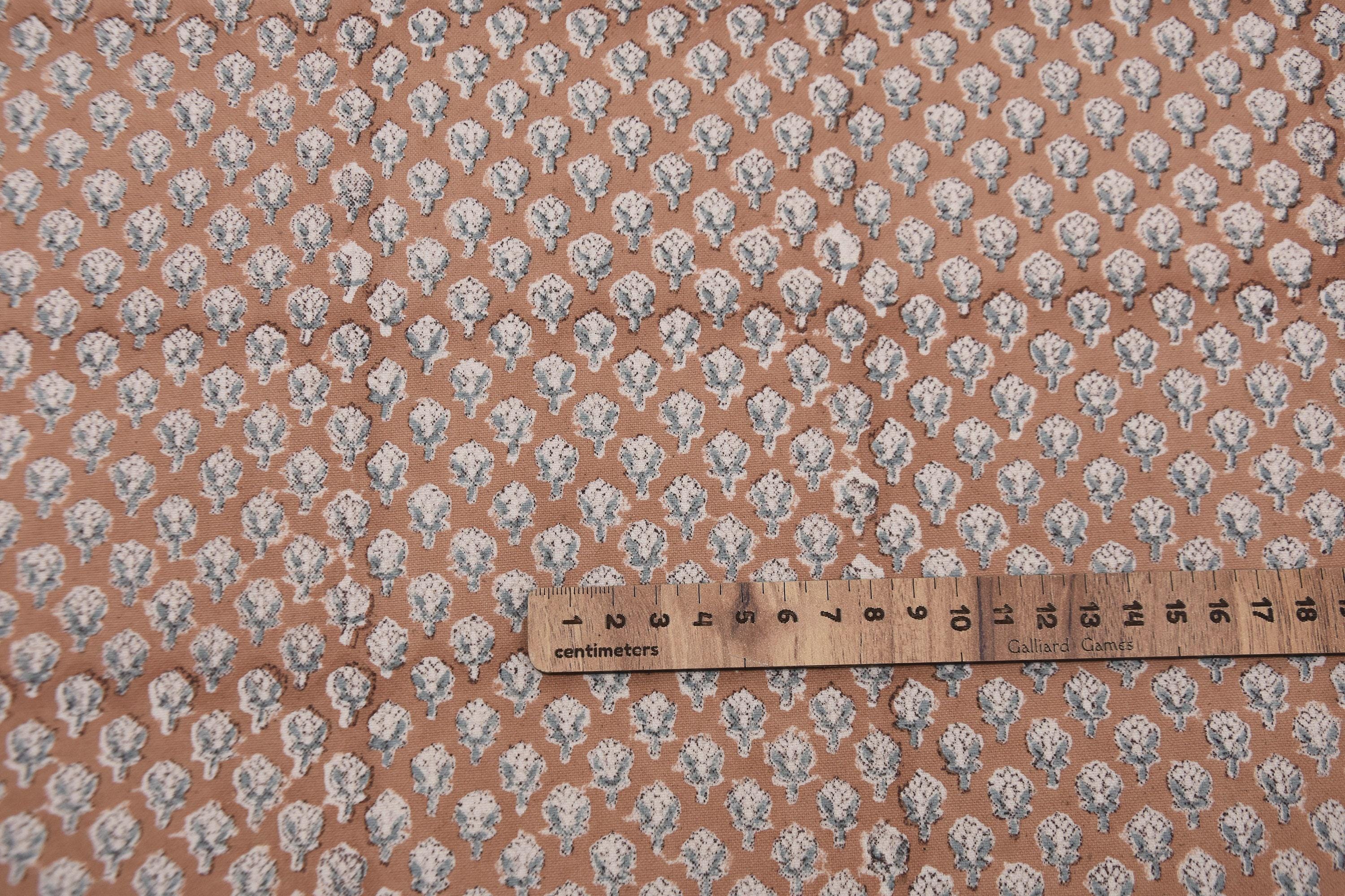 Duck Canvas 50" Wide Hand Block Printed Brown Mini Floral Fabric for Pillow Covers - MOGRA PHOOL
