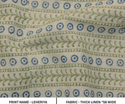 Linen Block Print Fabric 58 Inch Width Heavy Weight Linen Natural Base Color Curtains and Drapes Upholstery Handmade Art Pillow Covers Tablecloths and Runners Bedding Tote Bag Lampshades Napkins by Fabritual