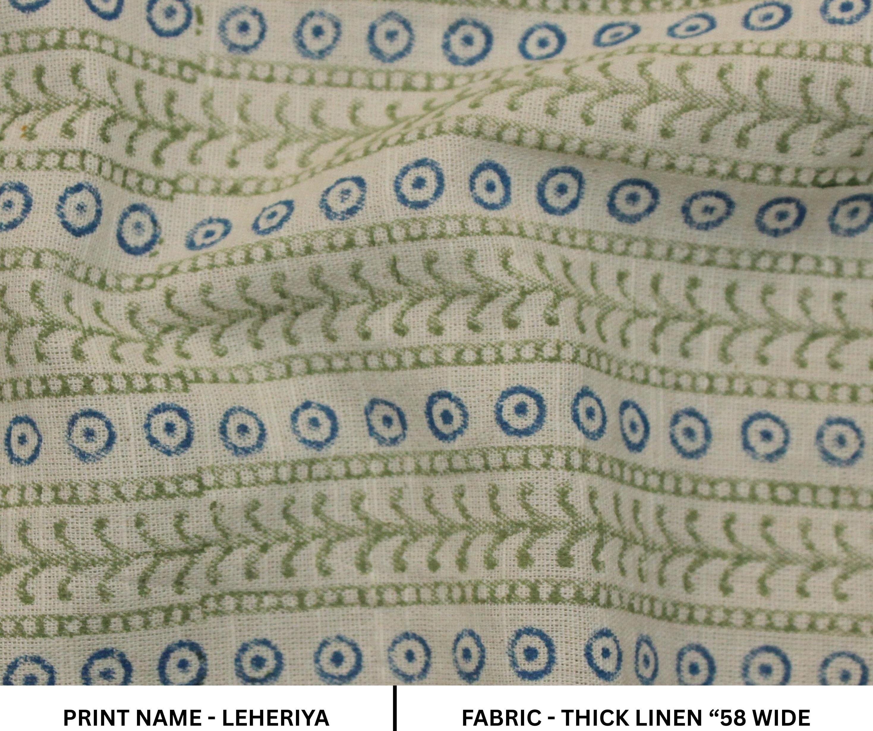 Linen Block Print Fabric 58 Inch Width Heavy Weight Linen Natural Base Color Curtains and Drapes Upholstery Handmade Art Pillow Covers Tablecloths and Runners Bedding Tote Bag Lampshades Napkins by Fabritual