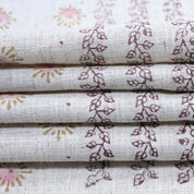 Handmade Pink Floral Viscose Linen Fabric for Cushions & Curtains - Happy Bloom Border 