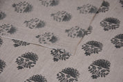 Indian Gray Floral Handmade Artisan Block Printed 100% Pure Linen 58" Wide Fabric for Napkins – Indrajeet