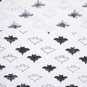 Hand Block Print Cuhion Cover Fabric on Thick Cotton White with Black Bat Design