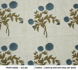Hand Stamped Block Printed Charcoal & Green Floral Linen Blend Fabric for Pillows & Sofa Covers – Gulab