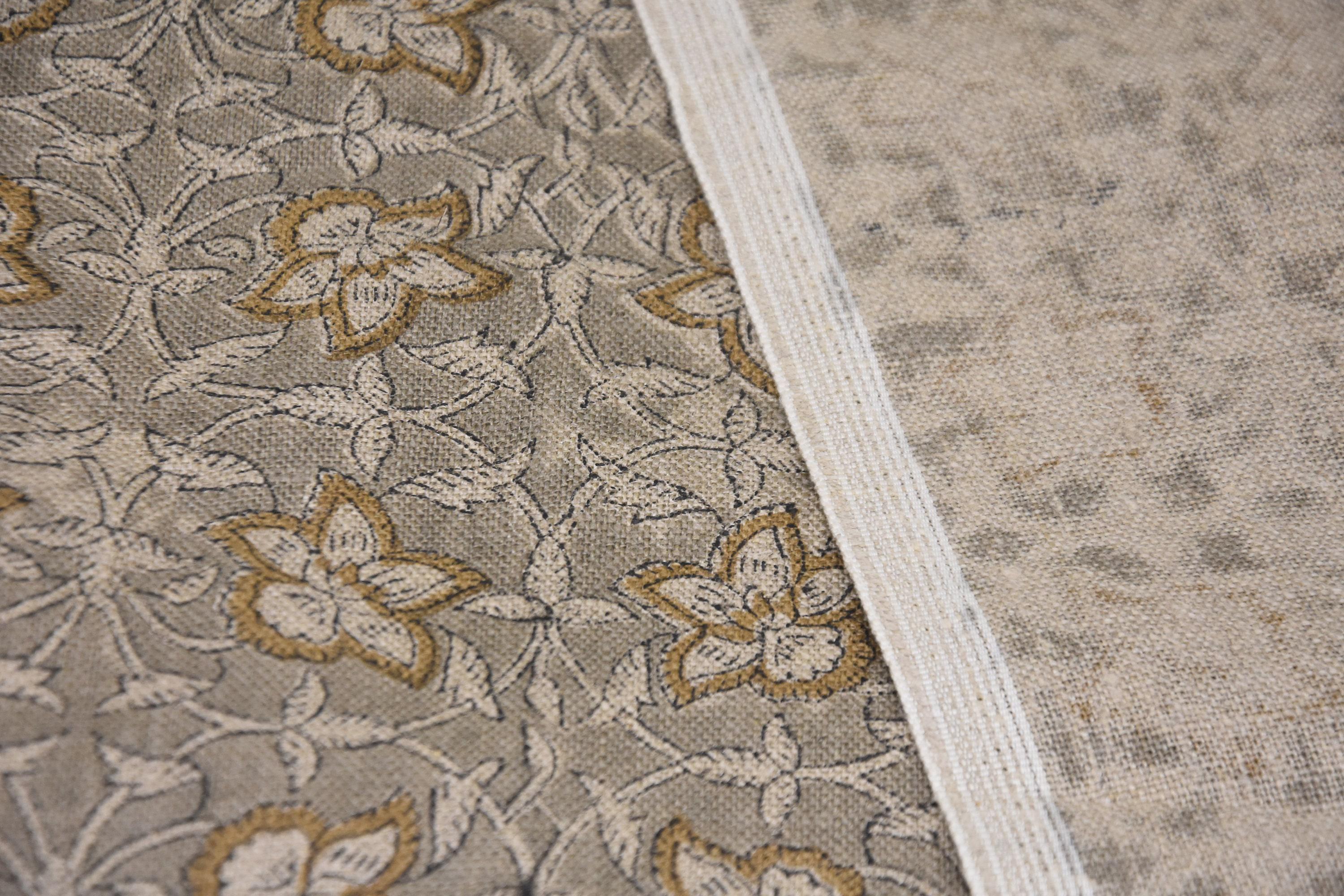 Linen Block Print Fabric 58 Inch Width Heavy Weight Linen Natural Base Color Curtains and Drapes Upholstery Handmade Art Pillow Covers Tablecloths and Runners Bedding Tote Bag Napkins by Fabritual