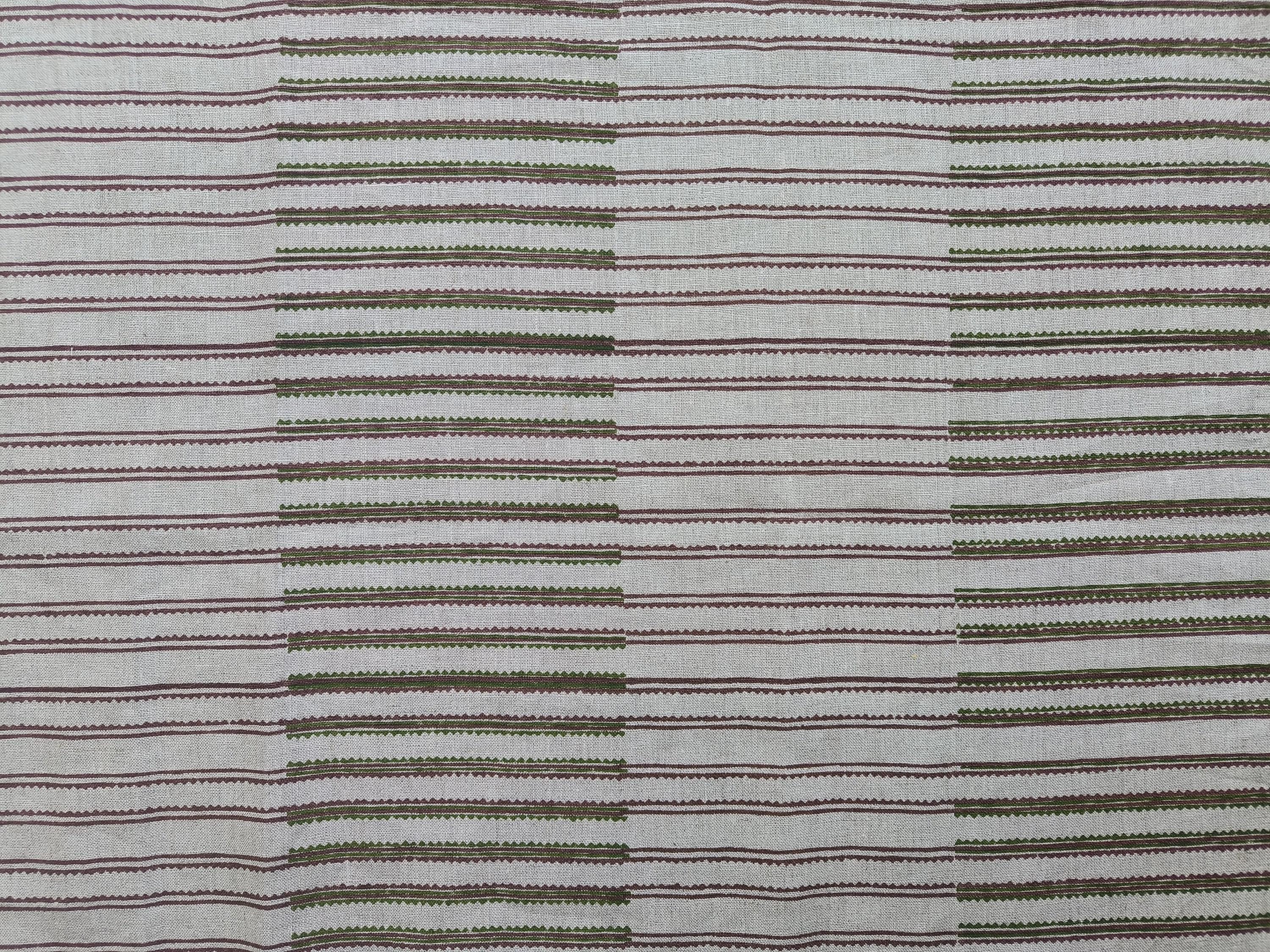 Handmade Indian Block Printed Premium Pure Linen Gray Stripe 58" Wide Handloom Fabric for Curtains – LINE