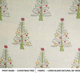 HANDMADE ART BLOCK PRINTED BEDROOM DECOR LINEN BLEND FABRIC GREEN FLORAL - CHRISTMAS TREE