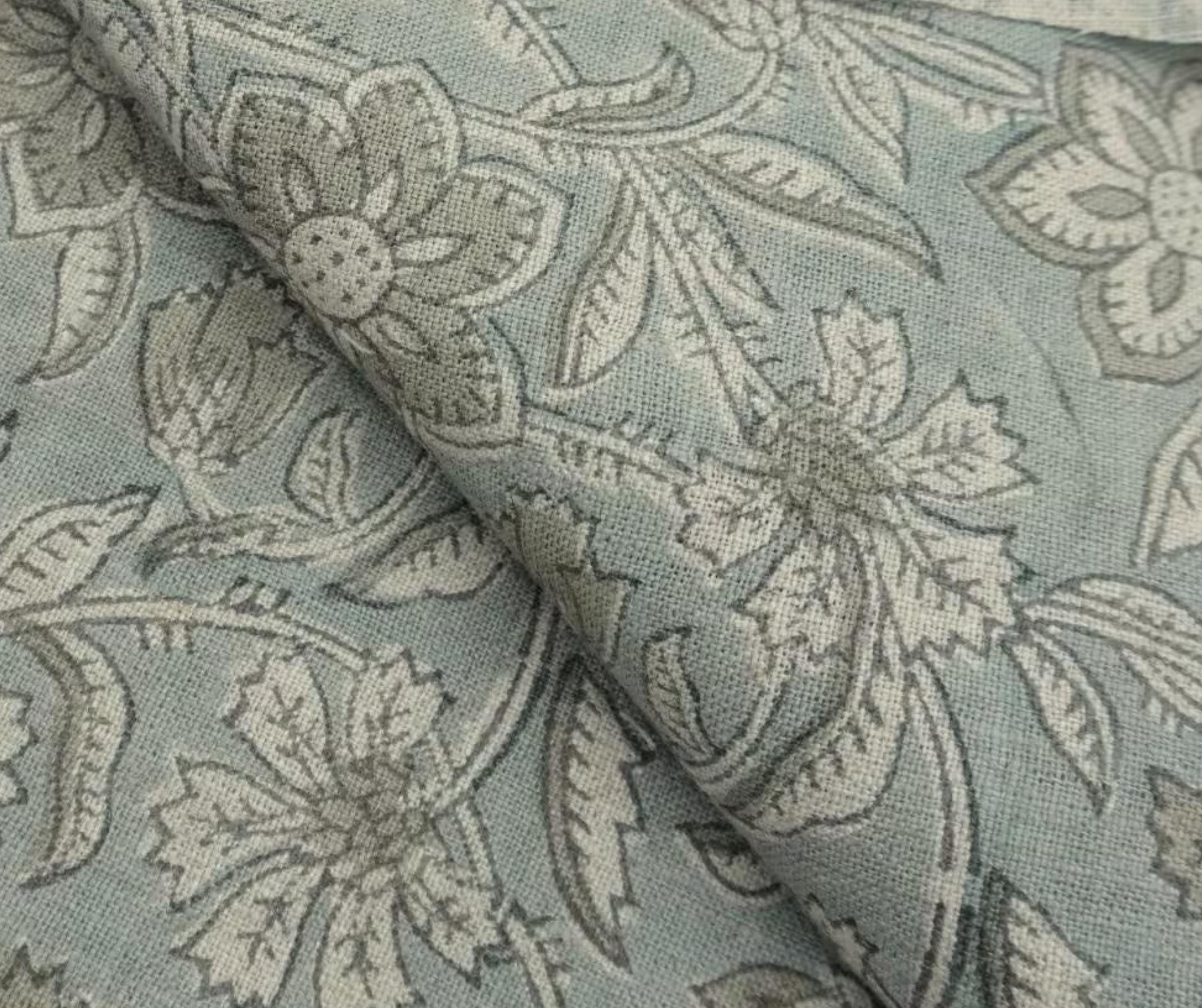 Linen Block Print Fabric 58 Inch Width Medium Weight Linen Natural Base Color Handmade Creative Design To Make Curtains and Drapes Upholstery  Tablecloths and Runners Lampshades Napkins by Fabritual