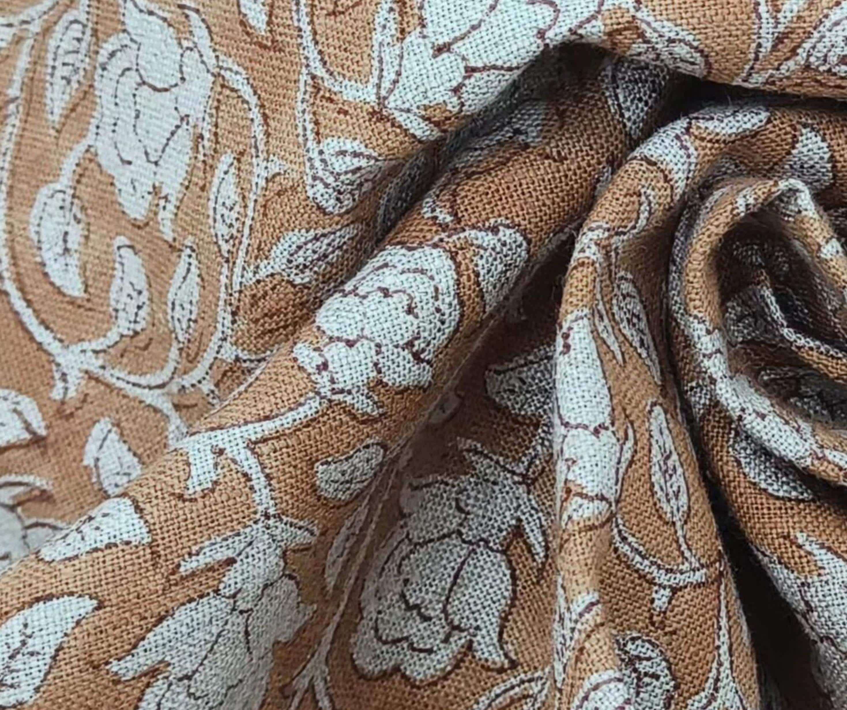 Linen Block Print Fabric 58 Inch Width Medium Weight Curtains and Drapes Upholstery Pillow Covers Tablecloths and Runners Bedding Tote Bag Lampshades Napkins by Fabritual