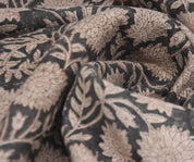 Linen Block Print Fabric 58 Inch Width Heavy Linen Natural Base Color Creative Handcrafted Floral Design To Make Curtains and Drapes Upholstery Tablecloths and Runners Bedding Tote Bag by Fabritual