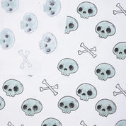 Indian Art Skeleton Print in Blue and Black Handmade Thick Cotton White Halloween Fabric for Table Cover