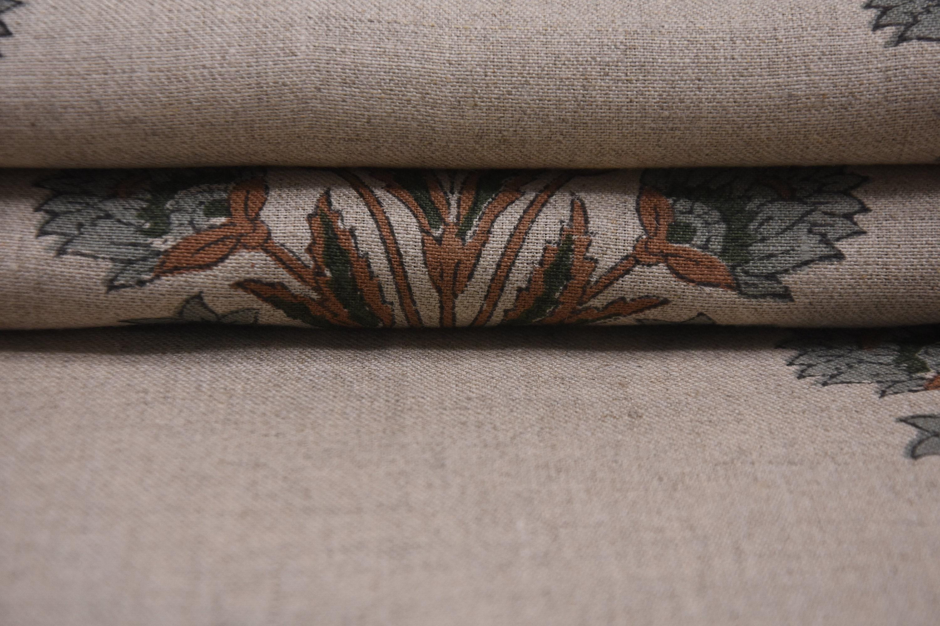 Linen Block Print Fabric 58 Inch Width Medium Weight Linen Natural Base Color Curtains and Drapes Upholstery Handmade Art Pillow Covers Bedding Tote Bag Lampshades Napkins by Fabritual