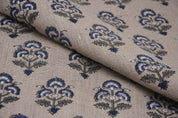 Handmade Black Olive and Charcoal Floral Block Printed Thick Linen Fabric 58" Wide for Decorative Pillows – Traffic Light