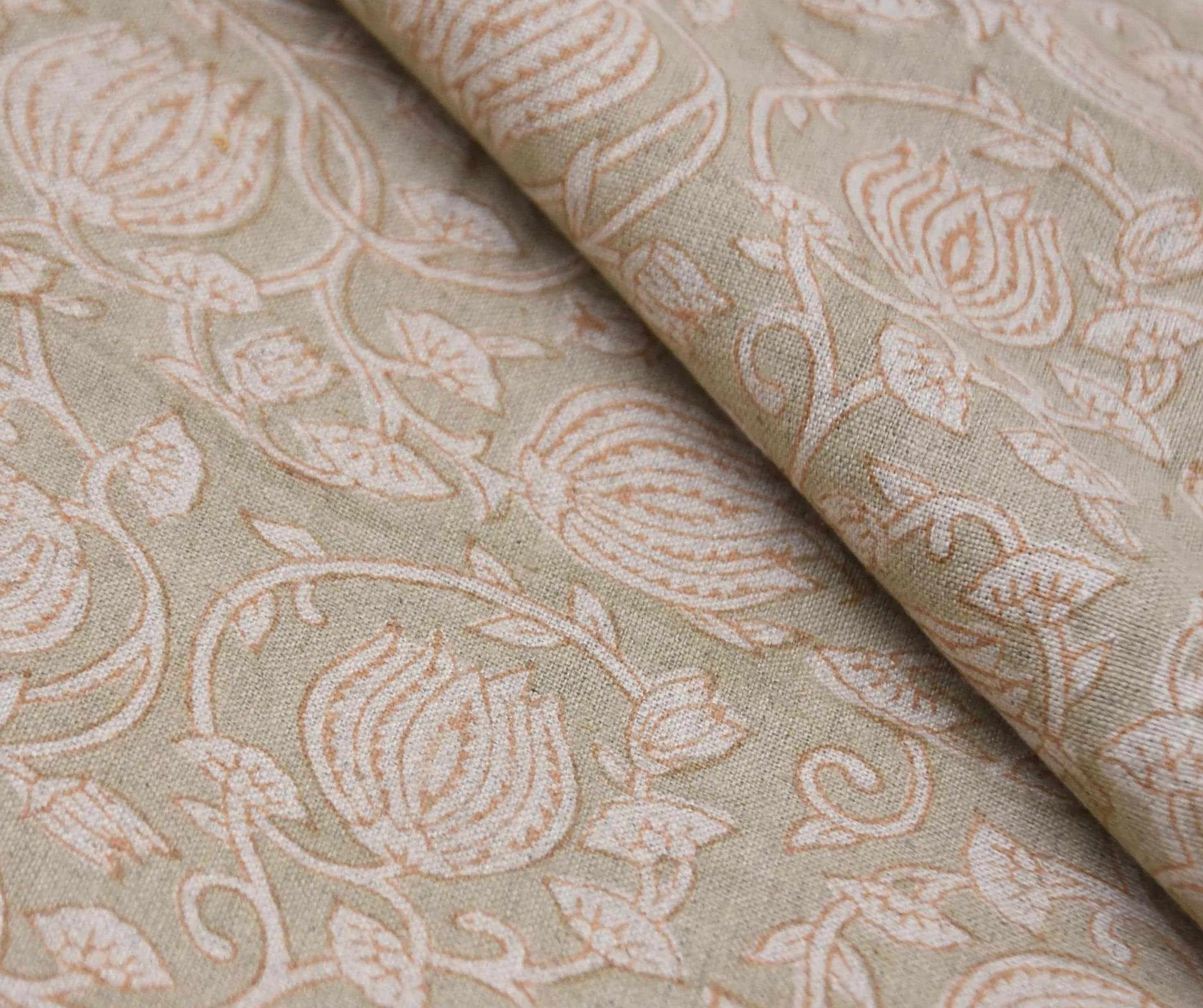 Linen Block Print Fabric 58 Inch Width Heavy Weight Linen Natural Base Color  Upholstery Handmade Art Pillow Covers Bedding Tote Bag Lampshades Napkins by Fabritual