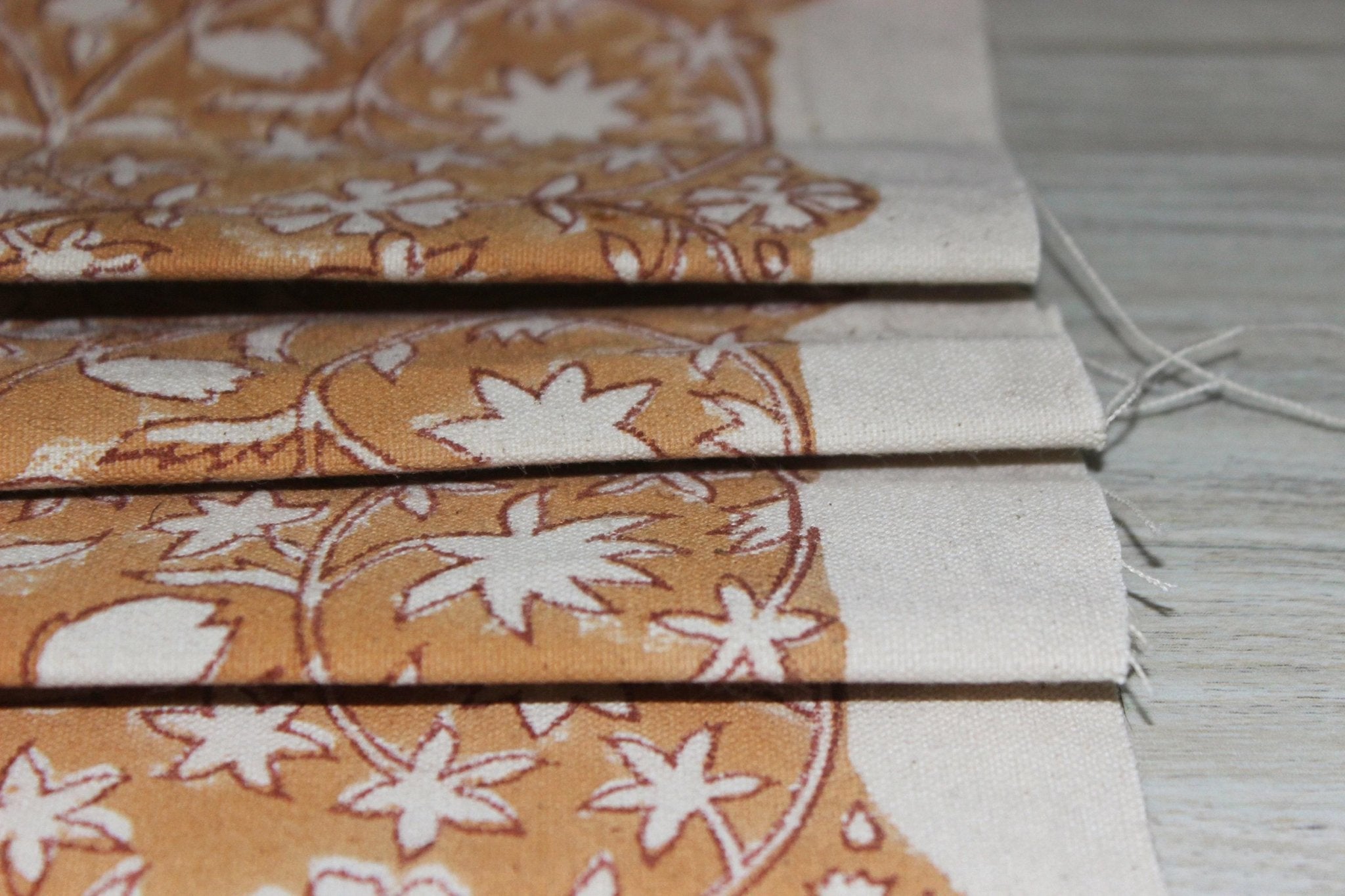 Cotton Block Print Fabric 50 Inch Width Medium Weight Duck Canvas Beige Base Color Curtains and Drapes Pillow Covers Tablecloths and Runners Bedding Tote Bag Lampshades by Fabritual