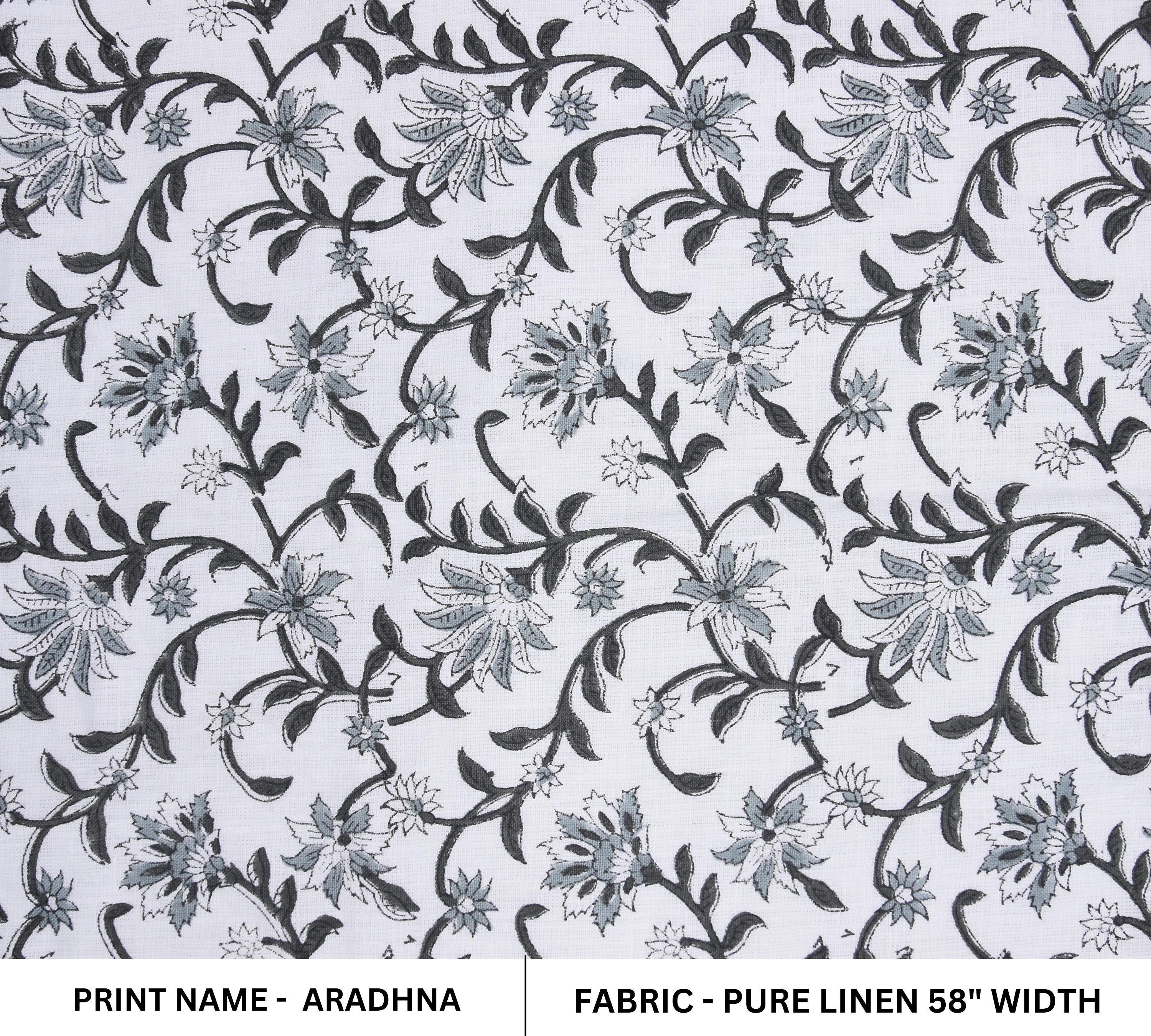 Linen Block Print Fabric 58 Inch Width Medium Weight Linen Natural Base Color Curtains and Drapes Upholstery Pillow Covers Tablecloths Hand Washable and Runners Bedding Tote Bag Lampshades Napkins by Fabritual