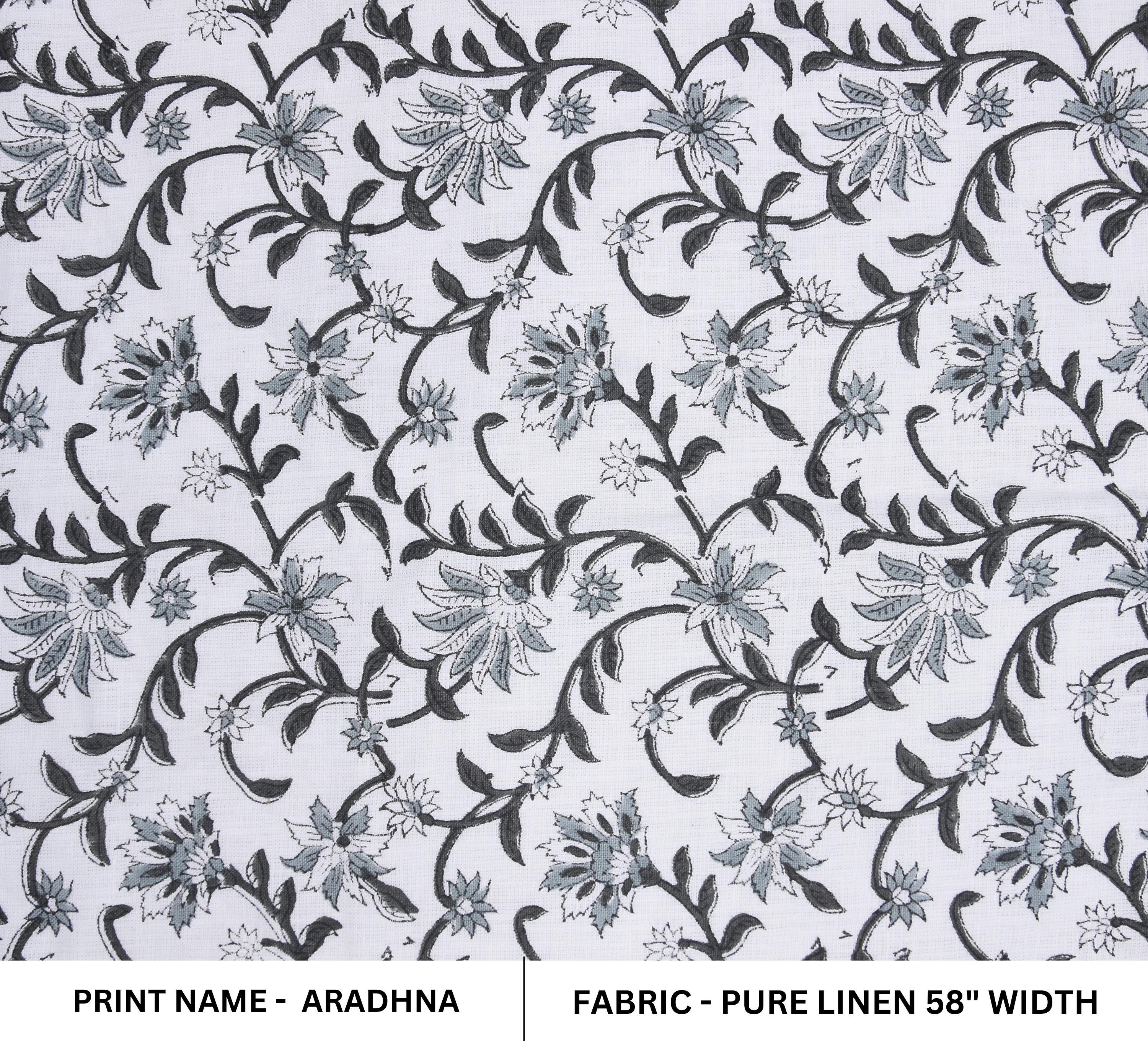 Linen Block Print Fabric 58 Inch Width Medium Weight Linen Natural Base Color Curtains and Drapes Upholstery Pillow Covers Tablecloths Hand Washable and Runners Bedding Tote Bag Lampshades Napkins by Fabritual