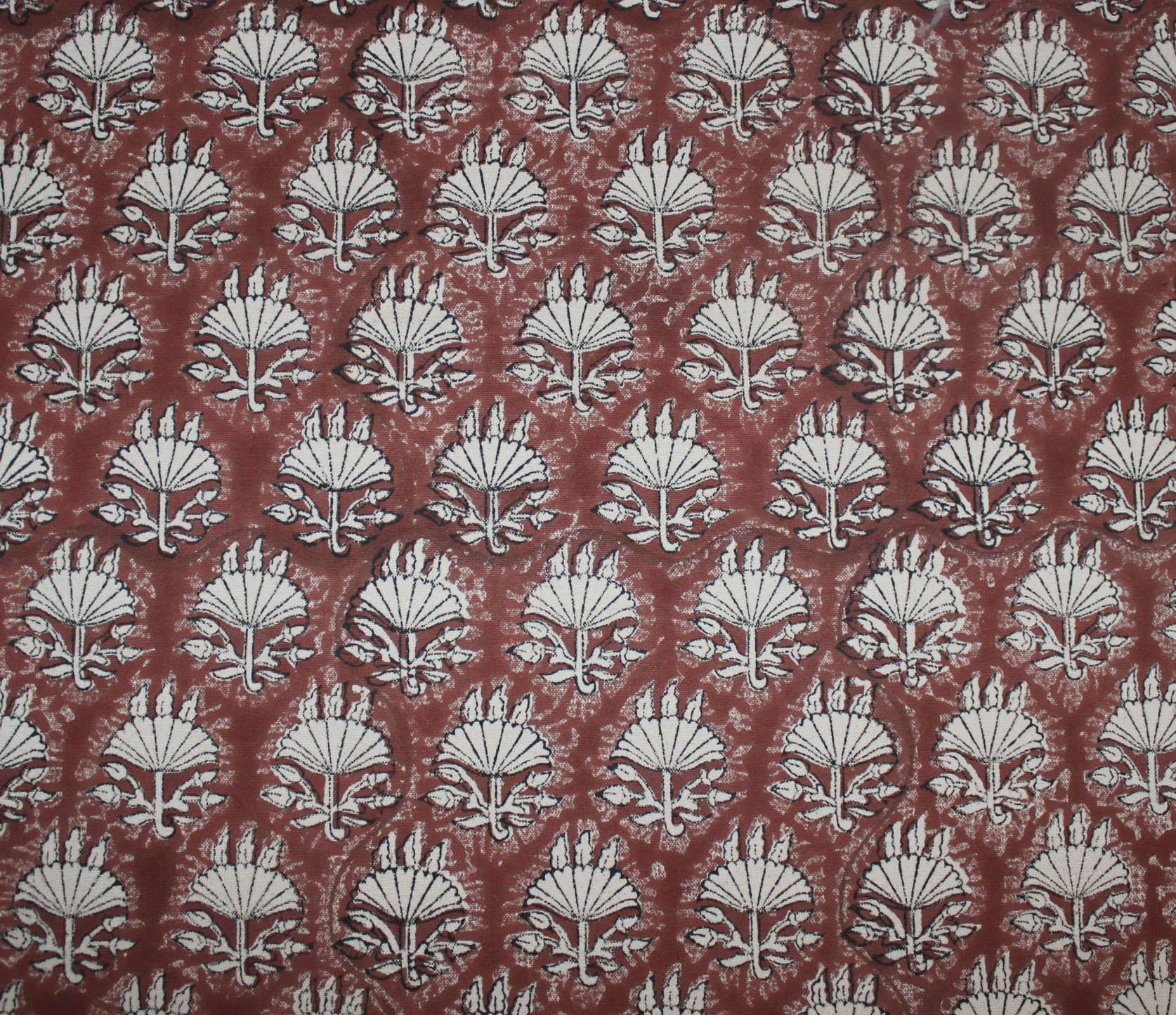 Linen Block Print Fabric 50 Inch Width Medium Weight Linen Beige Base Color Curtains and Drapes Upholstery Handmade Art Tablecloths and Runners Bedding Tote Bag Lampshades Napkins by Fabritual