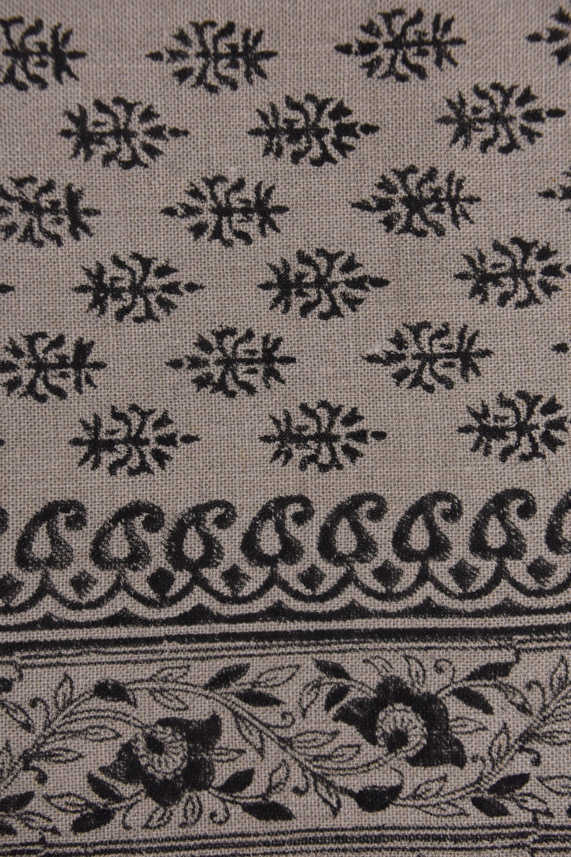 Linen Block Print Fabric 58 Inch Width Heavy Linen Natural Base Color Curtains and Drapes Upholstery Pillow Covers Tablecloths and Runners Bedding Tote Bag