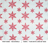 INDIAN HAND BLOCK PRINTED PURE WHITE LINEN FLORAL DECORATIVE FABRIC - RED SPARKLE