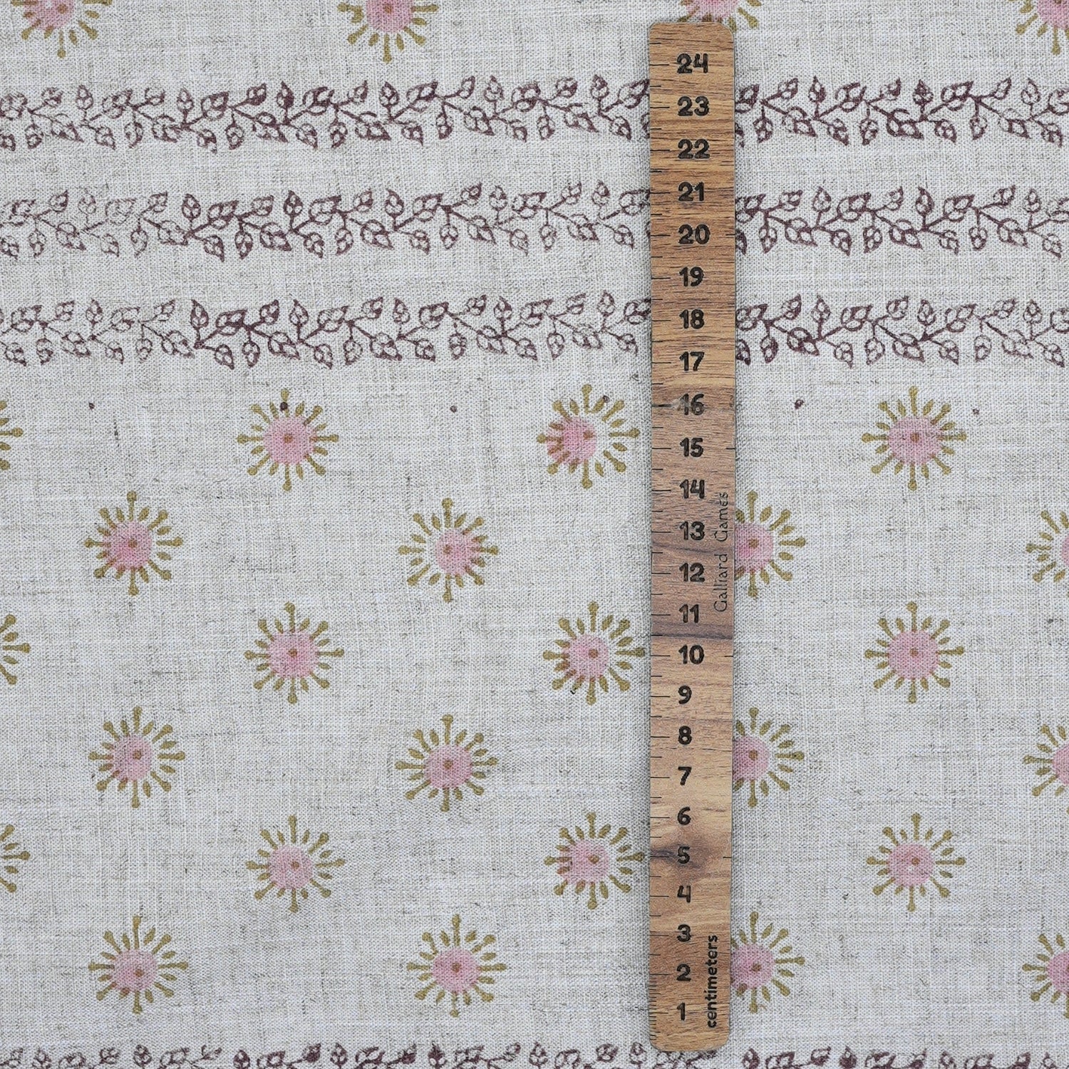 Handmade Pink Floral Viscose Linen Fabric for Cushions & Curtains - Happy Bloom Border 