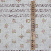 Handmade Pink Floral Viscose Linen Fabric for Cushions & Curtains - Happy Bloom Border 
