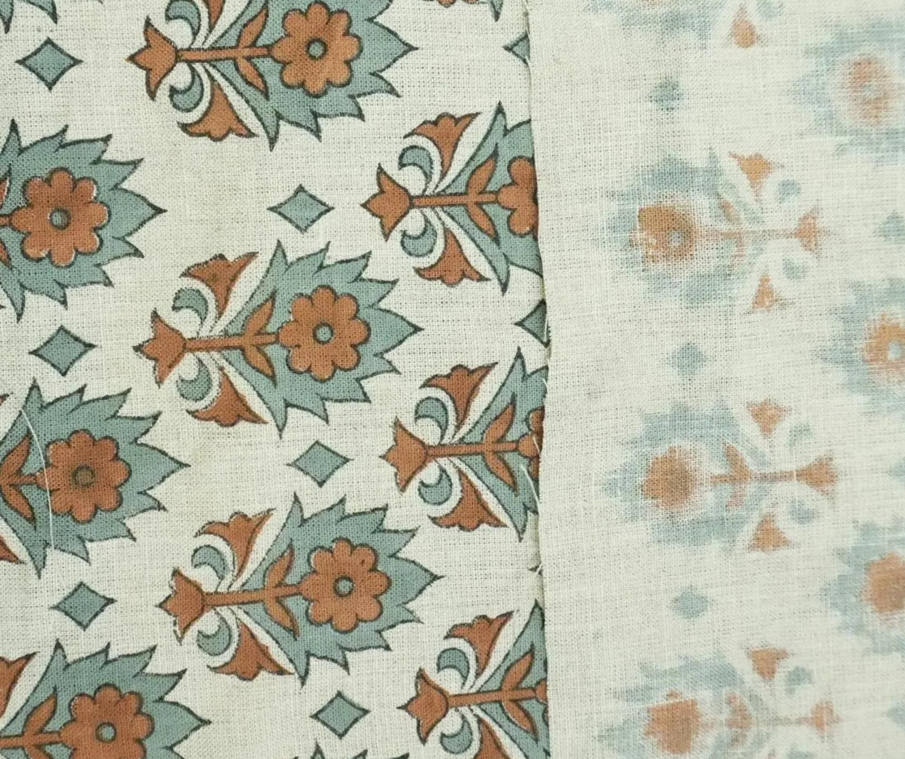 Linen Block Print Fabric 58 Inch Width Medium Weight Linen Natural Base Color Curtains and Drapes Upholstery Handmade Art Pillow Covers Tablecloths and Runners Bedding Tote Bag Lampshades Napkins by Fabritual