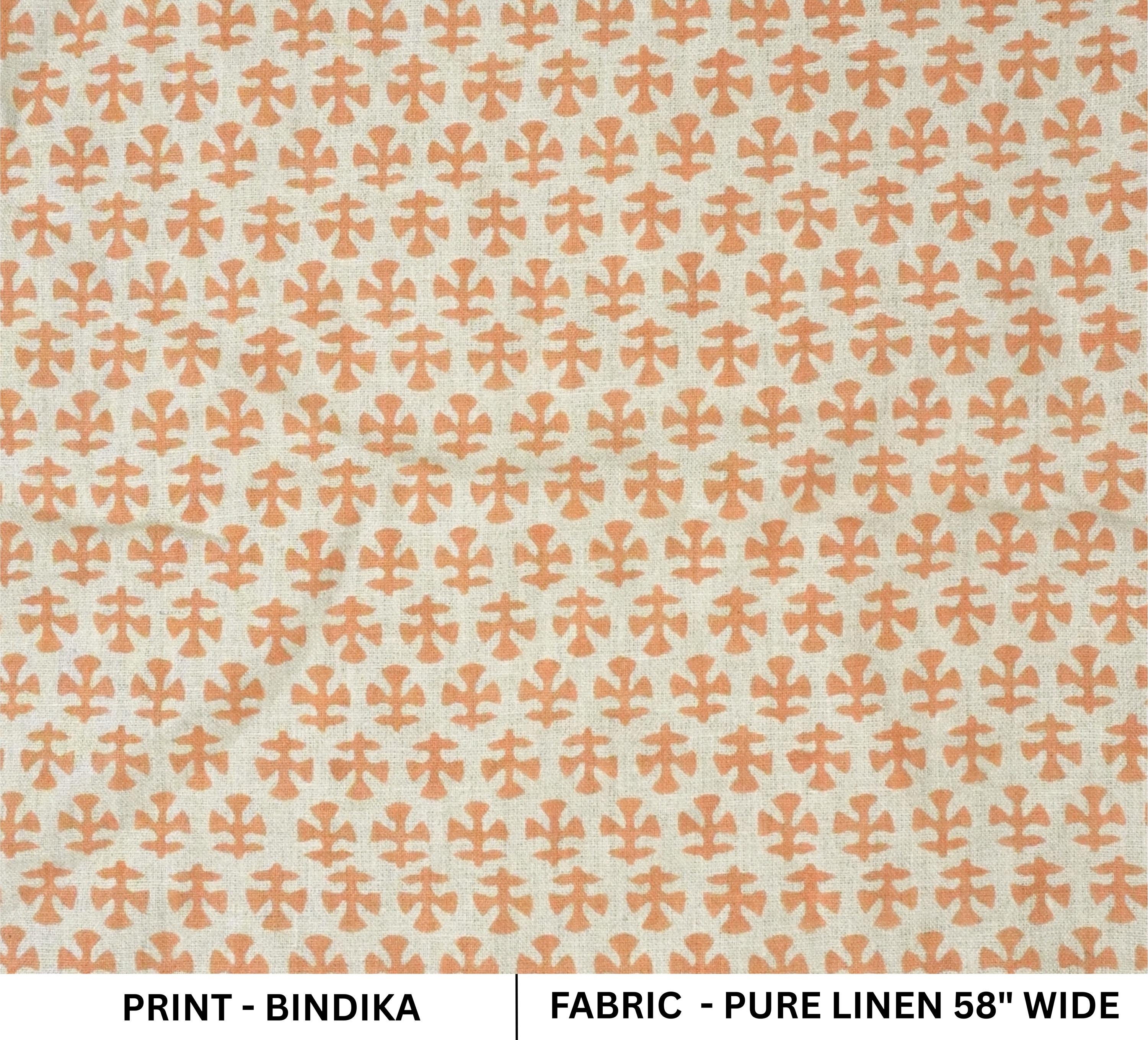 Handcrafted Throw Mini Orange Floral Block Printed Premium Pure Linen Mediumweight Cushion Fabric – BINDIKA