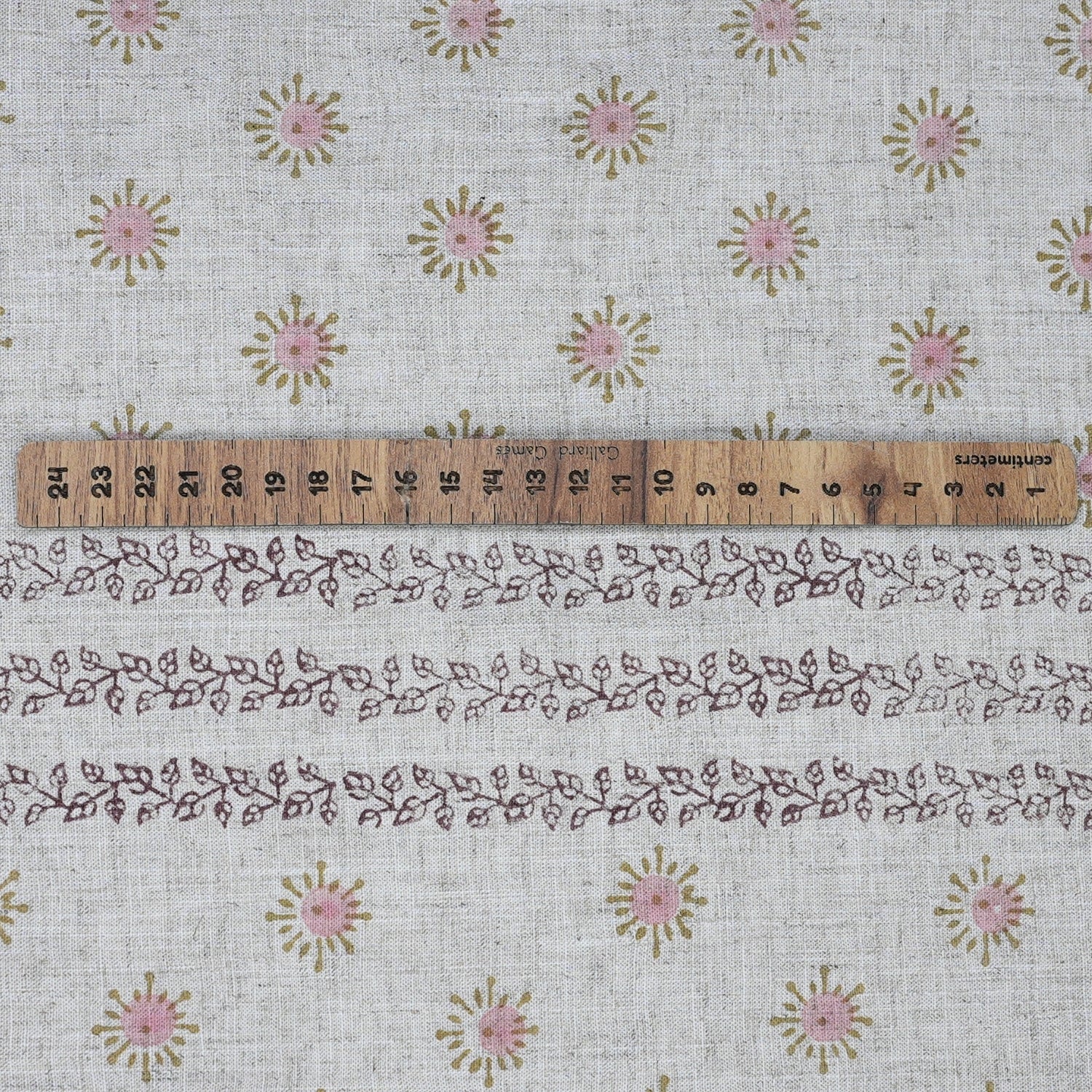 Handmade Pink Floral Viscose Linen Fabric for Cushions & Curtains - Happy Bloom Border 