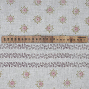 Handmade Pink Floral Viscose Linen Fabric for Cushions & Curtains - Happy Bloom Border 