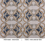 Handcrafted Throw Boho Block Printed 100% Pure Linen Charcoal and Bronze Floral Fabric for Window Curtains - HRIDYAVAN