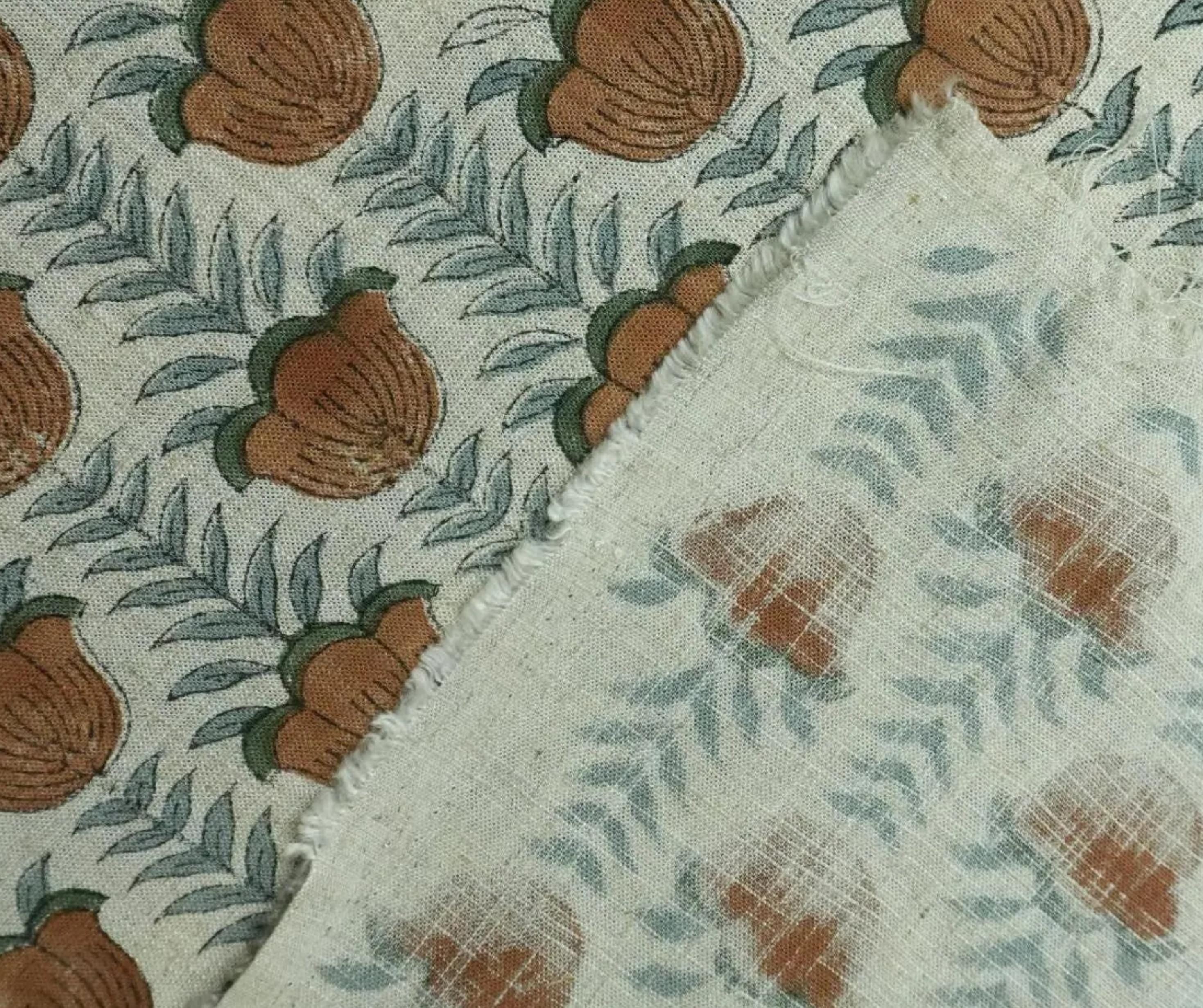 Block Print Fabric 58 Inch Width Light Weight Viscose Linen Natural Base Color and Floral Print Curtains and Drapes Pillow Covers Tablecloths and Runners Lampshades Napkins by Fabritual