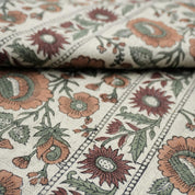 Linen Block Print Fabric 58 Inch Width Heavy Weight Linen Natural Base Color Curtains and Drapes Handmade Art Pillow Covers Tablecloths and Runners Bedding Tote Bag Lampshades Napkins by Fabritual