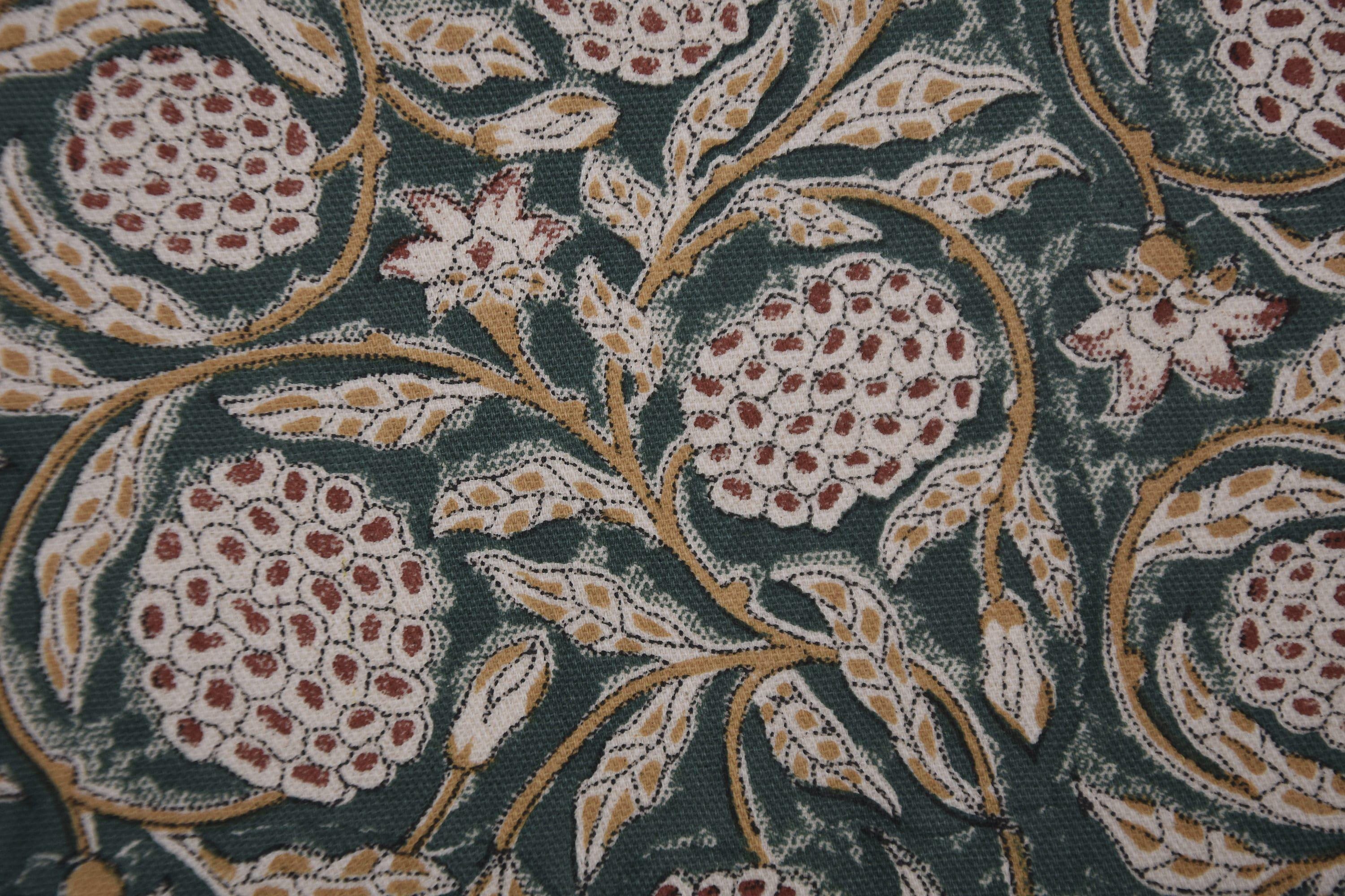 Cotton Block Print Fabric 50&quot; Width Medium Weight Duck Canvas Beige Base Drapes Pillow Covers Tablecloths and Runners Bedding Tote Bag Lampshades Napkins by Fabritual
